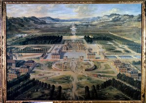 Näkymä Versaillesin linnalle ja puutarhaan, otettu Paris Avenuelta vuonna 1668 (öljy kankaalle)