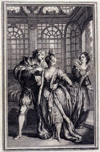 Garben kuninkaan morsian - Jean La Fontainen "" Tarinoita ja uutisia säkeessä "". 1776. P.P. Choffardin kuvitus. tekijältä Pierre Philippe Choffard