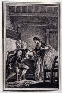 Haukka - Jean La Fontainen ""Tarinoita ja novelleja säkeissä"" 1776. P.P. Choffardin kuvitus. tekijältä Pierre Philippe Choffard