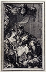 Mona Lisa - Jean La Fontainen "" Tarinoita ja novelleja säkeissä" -osassa. 1776. P.P. Choffardin kuvitus. tekijältä Pierre Philippe Choffard