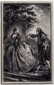 Nicaise - Jean La Fontainen "" Tarinoita ja novelleja säkeissä" -osassa. 1776. P.P. Choffardin kuvitus. tekijältä Pierre Philippe Choffard