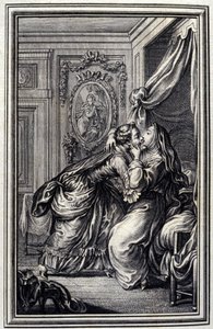 The Couturiere - Jean La Fontainen teoksessa "Tarinoita ja novelleja säkeissä". 1776. P.P. Choffardin kuvitus. tekijältä Pierre Philippe Choffard