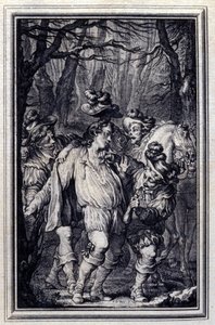 Saint Julienin rukous. Jean de La Fontainen teoksessa "" Tarinoita ja novelleja jakeissa", Amsterdam 1776. kuvittanut P.P.Choffard. tekijältä Pierre Philippe Choffard