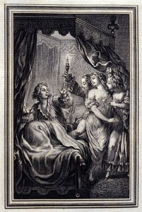Emme koskaan huomaa kaikkea - Jean La Fontainen "Tales et nouvelles en vers" -kirjassa. 1776. Kuvitus P.P. Choffard. tekijältä Pierre Philippe Choffard