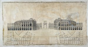 Arkkitehtuuri: "Place Royalen projekti Marseillelle, näkökulma satamaan ja pohjapiirros" 1686 (piirustus)