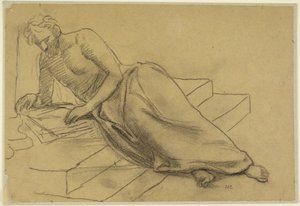 Portailla makuulla lukeva mies, tutkielma teosta "Filosofi" varten Boston Librarylle tekijältä Pierre Puvis de Chavannes