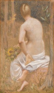 Istuva naishahmo takaapäin nähtynä tekijältä Pierre Puvis de Chavannes