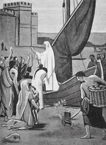 Pyhä Genevieve tuo tarvikkeet Pariisiin (litografia) tekijältä Pierre Puvis de Chavannes