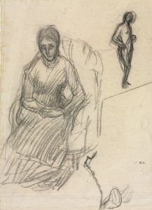 Madame Marie Cantacuzènen luonnos; Luonnos seisovasta naisaktista, n.1883 (musta liitu). tekijältä Pierre Puvis de Chavannes
