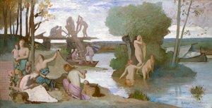 Joki, n.1864 (öljy paperille, kiinnitetty kankaalle). tekijältä Pierre Puvis de Chavannes
