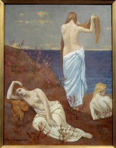 Nuoret tytöt meren rannalla Pierre Puvis de Chavannesin (1824-1898) maalaus 1879 Öljy kankaalle, Dim. 0,61 x 0,47 m Pariisi, Musee d