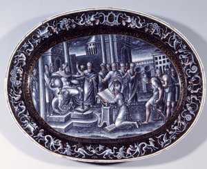 Saphan polvistui lukee Josias Livres de la Loi Plat -sähköpostilehteä Pierre Reymondin (toimii vuosina 1537-1584) rehaust d