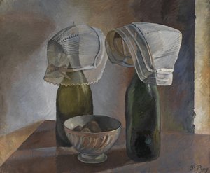 Asetelma pulloilla ja Bretonin kupeilla, n. 1924 (öljy kankaalle)
