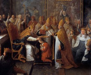 Reimsin arkisto kruunasi Ludvig XV:n (1710-1774) kruunauksen ja pyhitti 25.10.1722 Reimsin katedraalissa valtionhoitajan, Orleansin herttuan (1674-1723) läsnä ollessa. suuri joukko. Yksityiskohta Pierre Subin maalauksesta