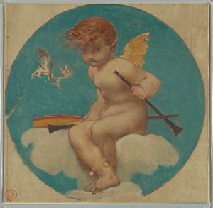 Tutkimus Roundel kanssa Putto Holding Attributes of Music