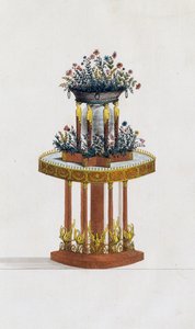 Mahonki- ja pronssikukkateline, lautanen 287, kuvitus Collection de meubles et objects de gout -kokoelmasta (Kokoelma huonekaluja ja makuesineitä) tekijältä Pierre de La Mesangere