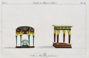 Kukkapöydät tai kukkatelineet, lautanen 84, kuvitus Collection de meubles et objects de gout -kokoelmasta (Kokoelma huonekaluja ja makuesineitä) tekijältä Pierre de La Mesangere