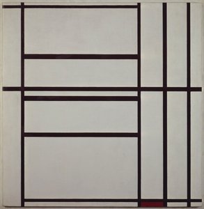 Koostumus nro 1 harmaalla ja punaisella 1938-1939 (öljy kankaalle kiinnitetty puukannattimeen), tekijältä Piet Mondrian