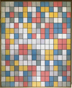 Kokoonpano Grids: ruututaulu kokoonpano (öljy kankaalle) tekijältä Piet Mondrian
