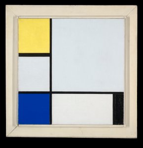 Koostumus keltaisella, sinisellä, mustalla ja vaaleansinisellä tekijältä Piet Mondrian