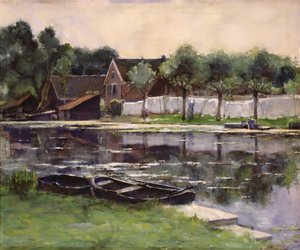 Maanviljelijän vaimot pyykin kanssa joen rajalla tekijältä Piet Mondrian