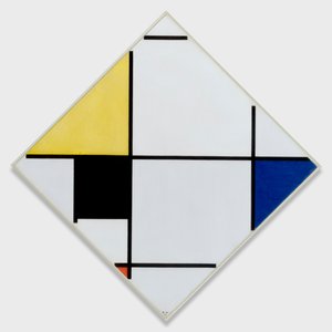 Vinoneliösommitelma, jossa on keltaista, mustaa, sinistä, punaista ja harmaata tekijältä Piet Mondrian