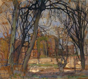 Kevätaurinko (Lentezon): Linnan raunio: Brederode, n. 1909-1910 (öljy masoniitille) tekijältä Piet Mondrian