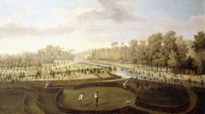 Näkymä Chiswick Gardensiin, Richmondissa, New Gardensin poikki Bagnioon päin, n. 1729-31