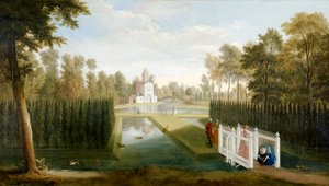 Näkymä Chiswick Gardensista Bagnio (Cascina) Chiswick Housen takaosaan (öljy kankaalle)