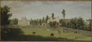 Näkymä uuteen huvilaan, vanhaan taloon ja talliin Burlington Lanen toiselta puolelta, Chiswick Villa (öljy kankaalle)