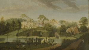 Näkymä terassilta kanavan yli huvilan puolelle, Chiswick Villa (öljy kankaalle)