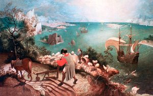 Maisema Ikaruksen putouksen kanssa, c1555 tekijältä Pieter Bruegel the Elder