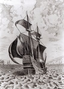 Laiva, kaiverrettu Hieronymus Cockin toimesta tekijältä Pieter Bruegel the Elder