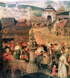 Kristus ajaa kauppiaita temppelistä yksityiskohta, c1584-1638 tekijältä Pieter Brueghel the Younger