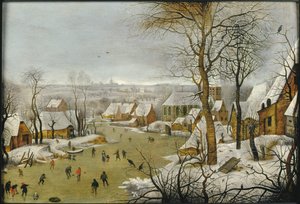 Talvimaisema lintuansalla ja lento Egyptiin, 1622. tekijältä Pieter Brueghel the Younger