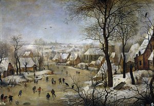 Talvimaisema lintuansalla, n. 1601 tekijältä Pieter Brueghel the Younger