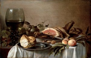 Aamiainen kinkun kanssa, 1647. tekijältä Pieter Claesz