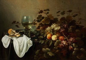 Asetelma hedelmien ja Roemerin kanssa - Peinture de Pieter Claesz (n. 1597-1660) - 1644 - Öljy kankaalle - 104,5x146 - Szepmuveszeti Muzeum, Budapest tekijältä Pieter Claesz