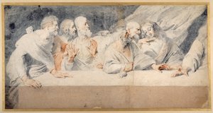 Leonardo da Vincin viimeinen ehtoollinen (punaista ja mustaa liitua paperilla)