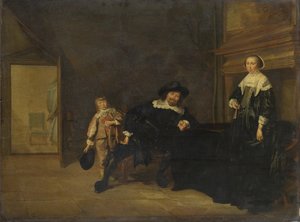 Muotokuva miehestä, naisesta ja pojasta huoneessa, 1640