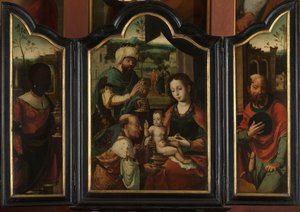 Triptyykki tietäjien palvonnan kanssa tekijältä Pieter Coecke van Aelst (I) (workshop of)