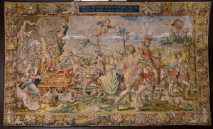 Flanderin kuvakudos. Sarja Seitsemän pääsyntiä (Seitsemän kuolemansyntiä): Turhamaisuus (ylpeys). Sarjakuvapiirtäjä Pieter Coecke van Aelst. Brysselin työpaja. Noin 1542-1544.