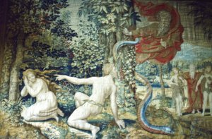 Firenze. Adam ja Eeva syntiinlankeemuksen jälkeen, Brysselin kuvakudos, 1548, 1900-luku tekijältä Pieter Coecke van Aelst
