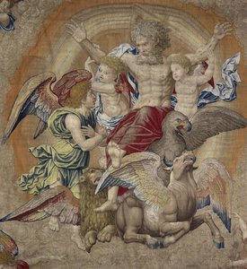 Isä Jumala neljännen apostolin symboleilla (tetramorfos), joka tunnetaan nimellä Kolminaisuus tekijältä Pieter Coecke van Aelst
