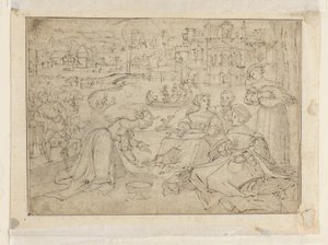 Recto- Huhtikuu (hahmoja puistossa linnan lähellä); Verso- Nuoruus elokuvasta Ihmisen kolme aikakautta. tekijältä Pieter Coecke van Aelst