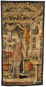 Vertumnus ja Pomona: Vertumnus muuttui maanviljelijäksi, n. 1550 (kulta, villa ja silkki) tekijältä Pieter Coecke van Aelst