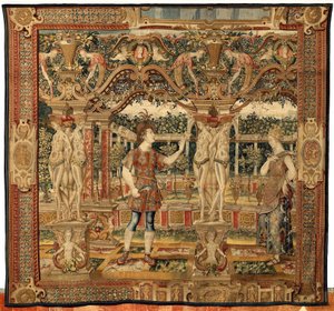 Vertumnus ja Pomona: Vertumnus muuttui oksaksi, n. 1550 (kulta, villa ja silkki) tekijältä Pieter Coecke van Aelst