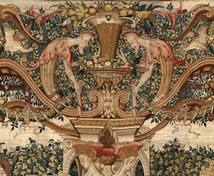 Vertumnus ja Pomona: Vertumnus muuttui oksaksi, n. 1550 (kulta, villa ja silkki) tekijältä Pieter Coecke van Aelst