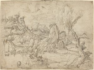Maisema Kristuksen kasteen kanssa tekijältä Pieter Cornelisz Kunst