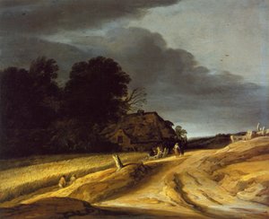 Landschaft mit Feldweg und Bauernhaus tekijältä Pieter Dircksz Santvoort
